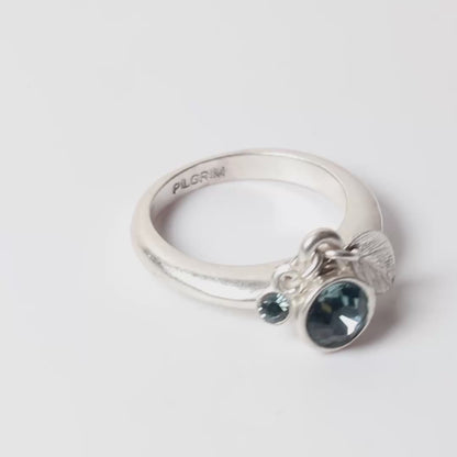 Pilgrim Little Leaves Charm Ring, Blue/Silver