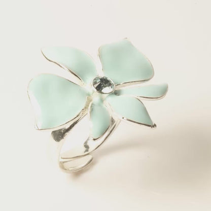 Pilgrim, Sweet Sensation, Baby Blue Enamel Flower Ring – Adjustable Silver-Tone Band