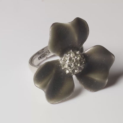 Pilgrim Awakening Adjustable Flower Ring, Grey/Silver.