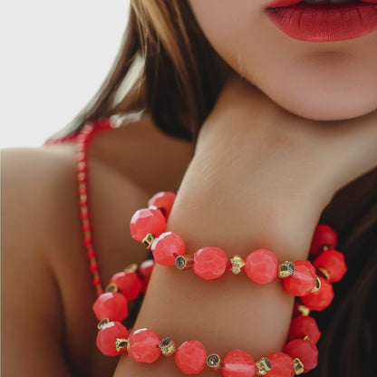 Pilgrim 3d Bauble Bracelet, Coral Red/Gold