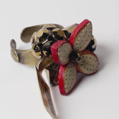 Konplott, Brit Chic Flower And Crystal Bunch Ring, Cream/Brown/Gold