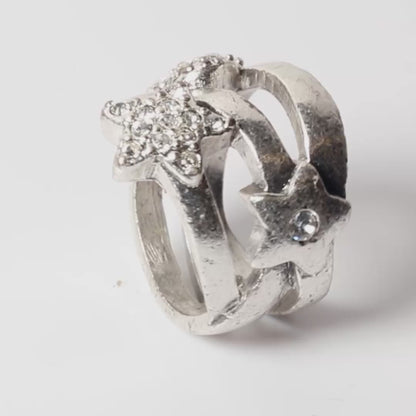 PIlgrim Key Star and Heart Heart Ring, Crystal/Silver