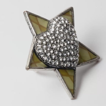 PIlgrim Key Star and Heart Large Ring, Crystal/Silver