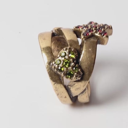 PIlgrim Key Star and Heart Heart Ring, Red/Green/Gold