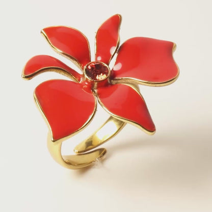 Pilgrim, Adjustable Sweet Sensation Ring, Coral/Gold
