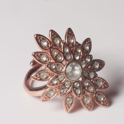 Pilgrim, Adjustable Star Burst Ring, Crystal/Rose-Gold