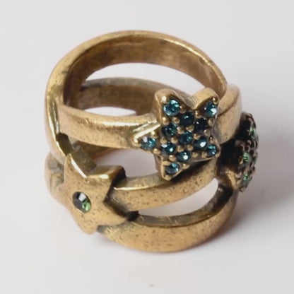 PIlgrim Key Star and Heart Heart Ring, Turquoise/Gold