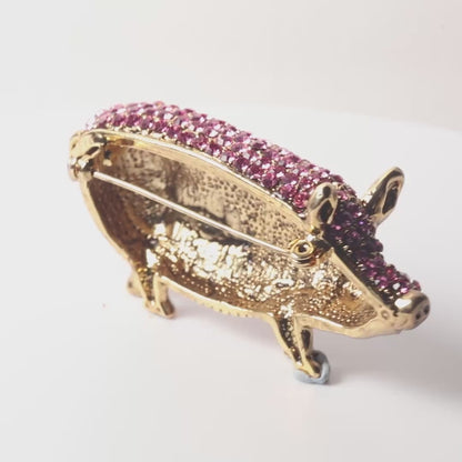 Vintage Pink Crystal Pavé Pig Brooch – Gold Tone, Circa 2005, New Old Stock