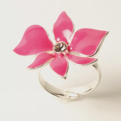 Pilgrim, Sweet Sensation, Pink Enamel Flower Ring – Adjustable Silver-Tone Band