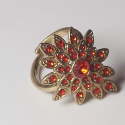 Pilgrim, Adjustable Star Burst Ring, Orange/Gold