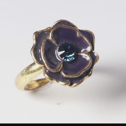 Pilgrim Autumn Flower Adjustable Ring, Blue/Gold