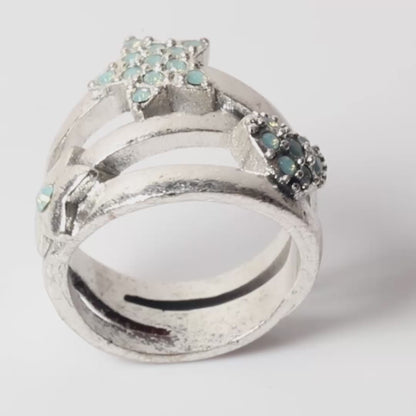 PIlgrim Key Star and Heart Heart Ring, Blue/Silver