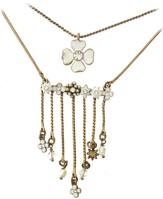 Pilgrim Starflower Starflower Adjustable Necklace Bar Drop Necklace, White/Gold