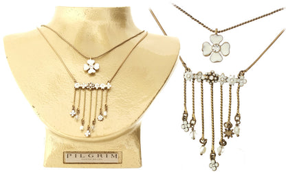 Pilgrim Starflower Starflower Adjustable Necklace Bar Drop Necklace, White/Gold