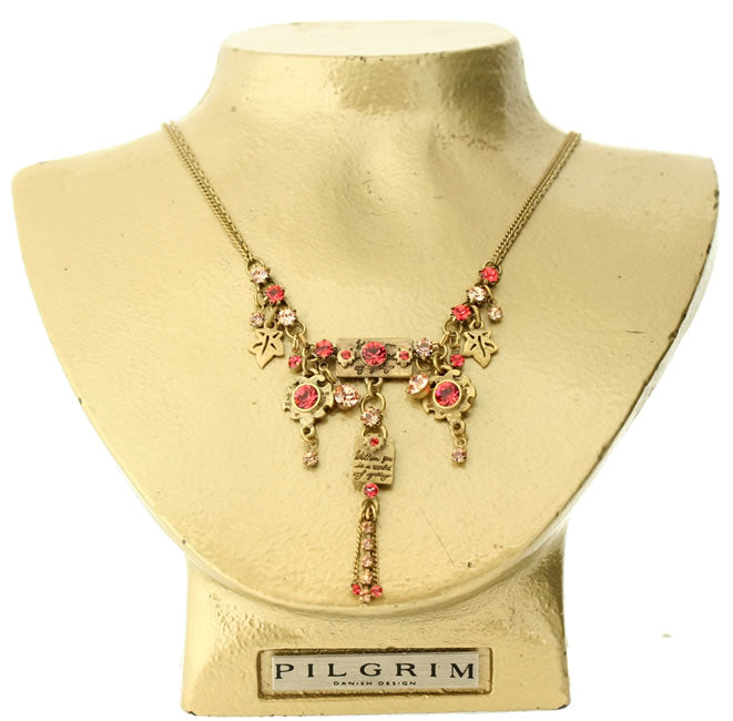 Pilgrim Poem Elaborate Poem Necklace, Coral/Gold