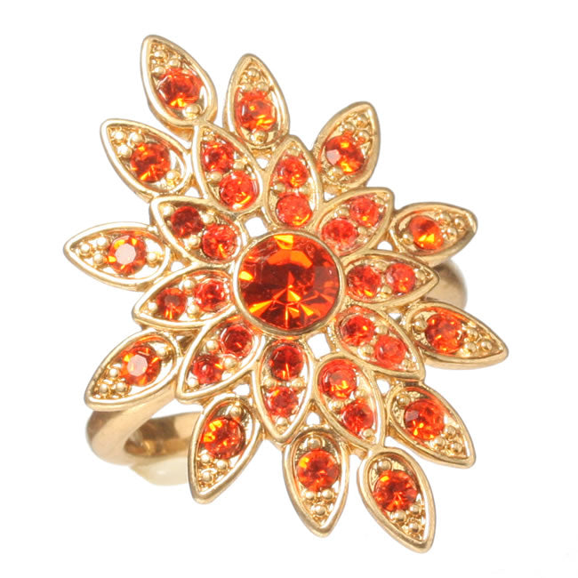 Pilgrim, Adjustable Star Burst Ring, Orange/Gold