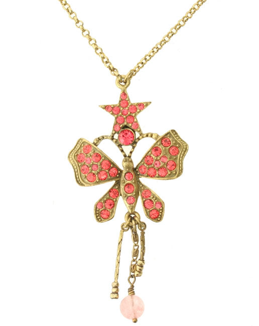 Pilgrim Butter Star Butterfly and Star Necklace, Coral/Gold