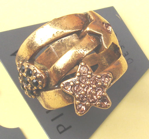 PIlgrim Key Star and Heart Heart Ring, Black/Brown/Gold