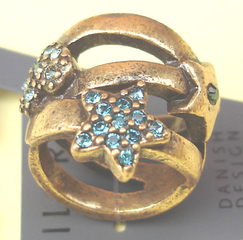 PIlgrim Key Star and Heart Heart Ring, Turquoise/Gold
