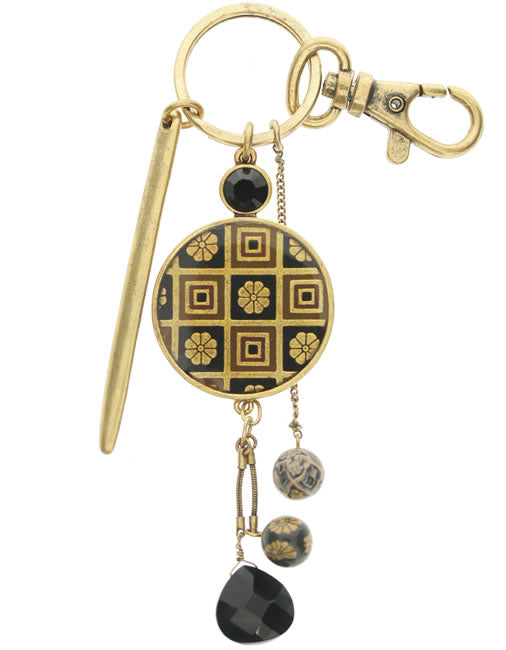 Pilgrim Mosaic Mosaic Keychain/Bag Charm, Black/Brown/Gold