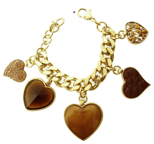 Pilgrim Heart To Heart Chunky Bracelet, Brown/Gold