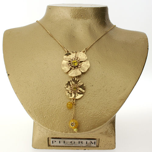 Pilgrim Flowered By Pilgrim Drop Necklace, Lime/Gold