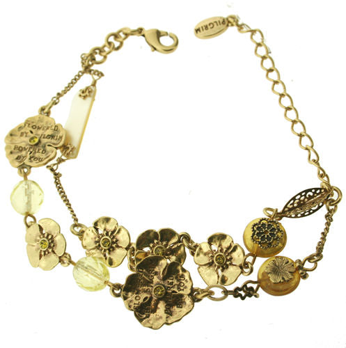 Pilgrim Flowered By Pilgrim Double Chain Bracelet, Lime/Gold