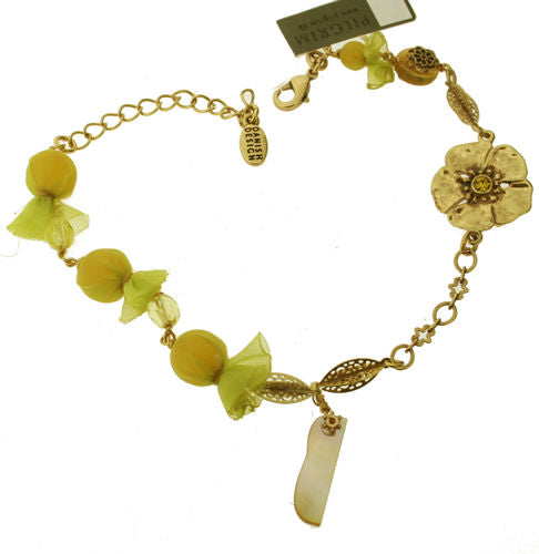 Pilgrim Flowered By Pilgrim Ankle Chain, Lime/Gold