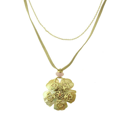 Pilgrim Pearly Petals Suede And Chain Pendant, Pastel/Gold
