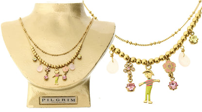 Pilgrim Happy Faces Twin Chain Necklace, Pastel/Gold
