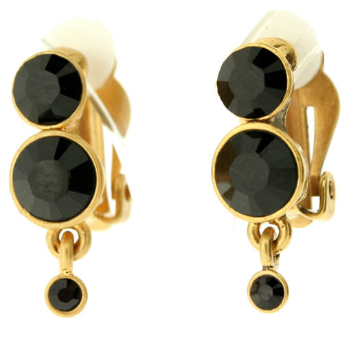 Pilgrim Classic Crystals Classic Clip On Swarovski Crystal Earrings, Black/Gold