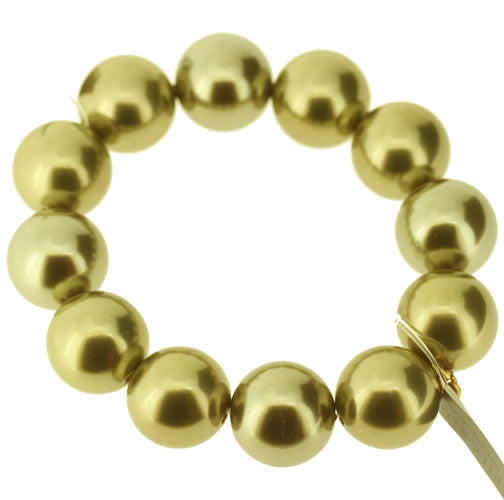 Pilgrim Pearls And Chains Glass Pearl Elasticated Bracelet, Green/Gold