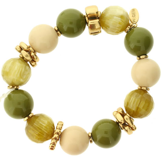 Pilgrim Elegant Rock Chunky Beaded Elasticated Bracelet, Green/Gold