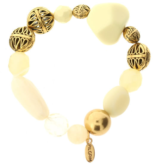 PIlgrim Ornamental Chunky elasticated bracelet, Cream/Gold