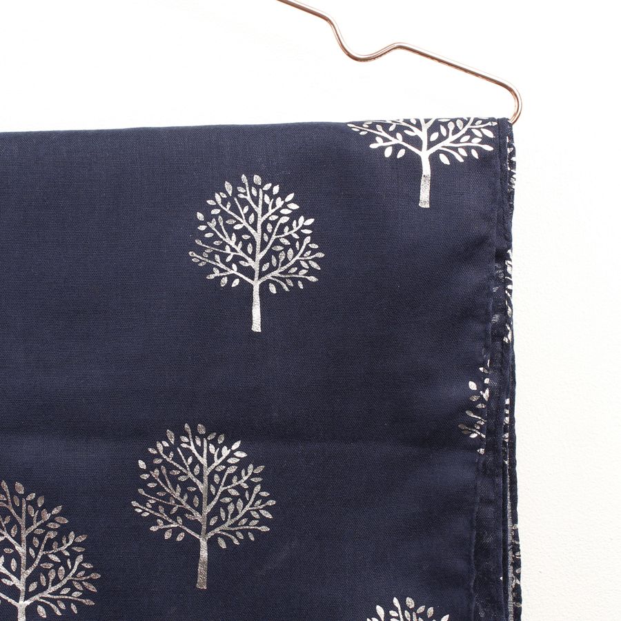 Navy Scarf With Silver Tree Print By POM