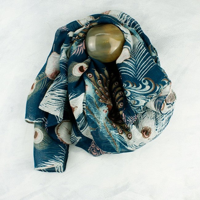 Aqua Mix Ginko Leaf Print Scarf By POM