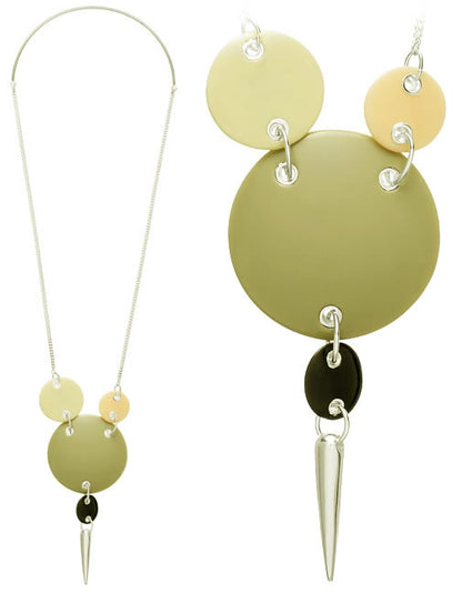 Pilgrim Circling Elaborate long multi-disc necklace, Peach/Black/Silver