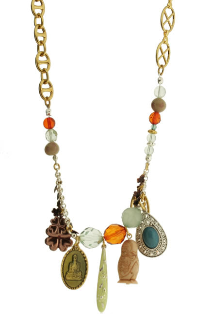 Pilgrim Harmony Long Necklace From The Harmony Collection, Brown/Turquoise/Metal Mix