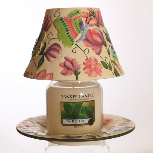 Yankee Candle Shade and tray for Medium Large Candles, Butterflies and Flowers