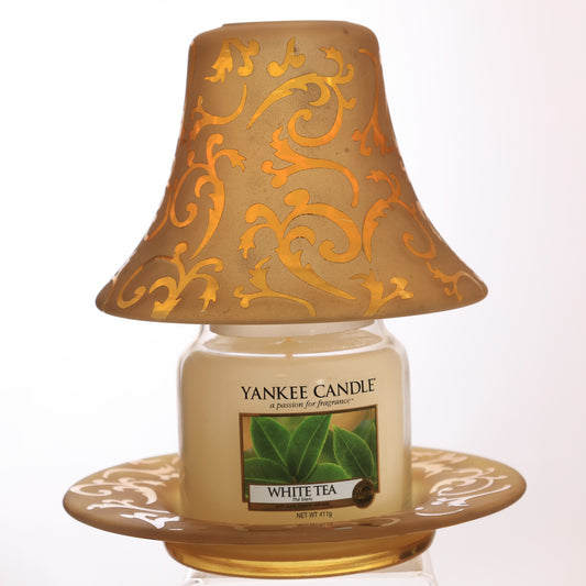 Yankee Candle Shade and tray for Medium Large Candles, Amber Swirl