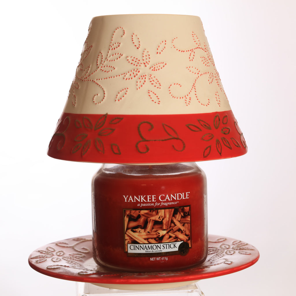 Yankee Candle Shade and tray for Medium Large Candles, Red/White/Gold