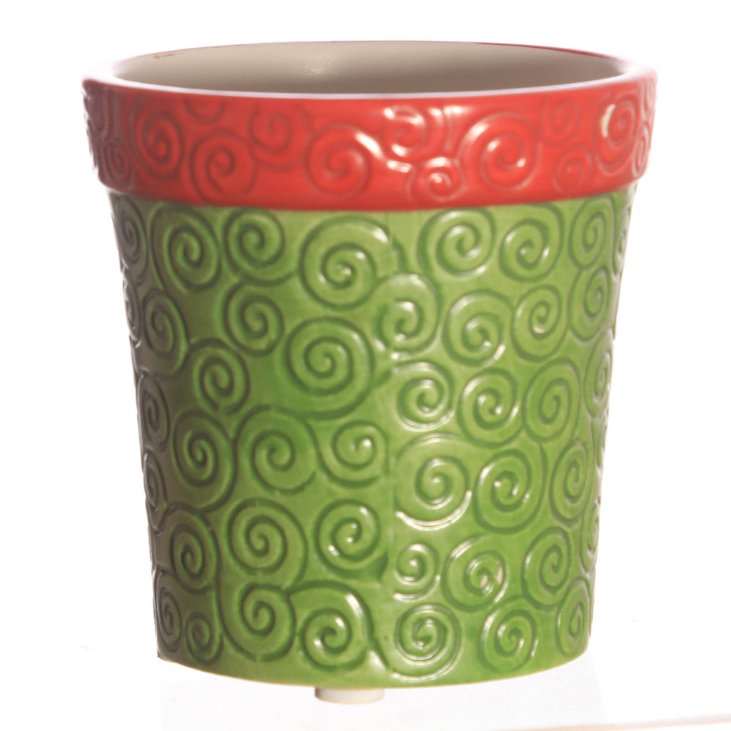 Votive Holder, ceramic, green/red swirls