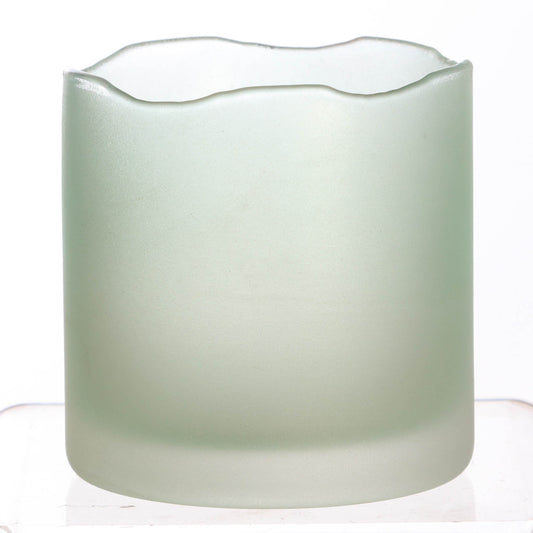 Votive Holder, glass pastel green wavy rim