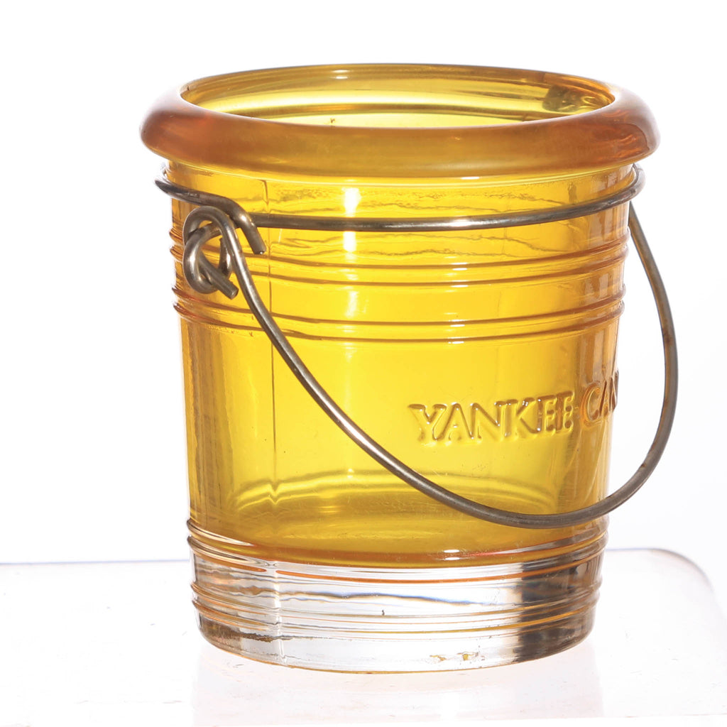 Votive Holder, glass bucket style amber