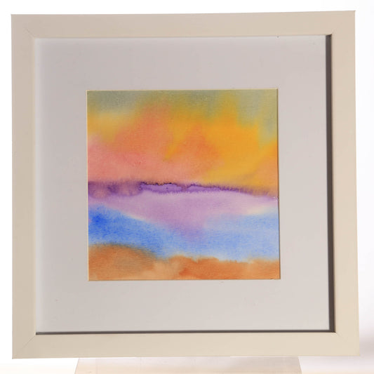 Original Watercolor Abstract Landscape 5x5 inch in a 8 inch frame.