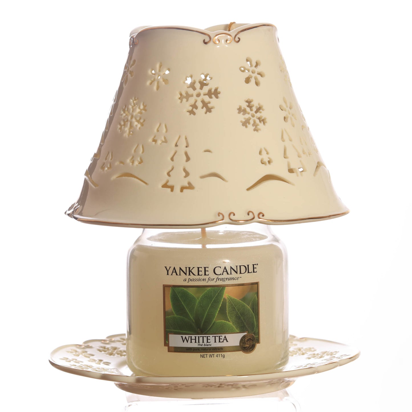 Yankee Candle Shade and tray for Medium Large Candles, Snow Flakes