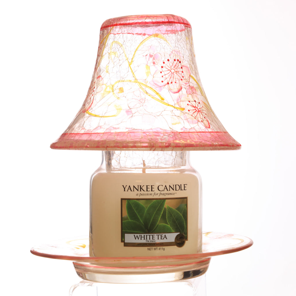 Yankee Candle Shade and tray for Medium Large Candles, Glass, pink/yellow