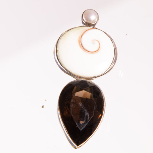 Pendant Faceted Smokey Quartz, Shell