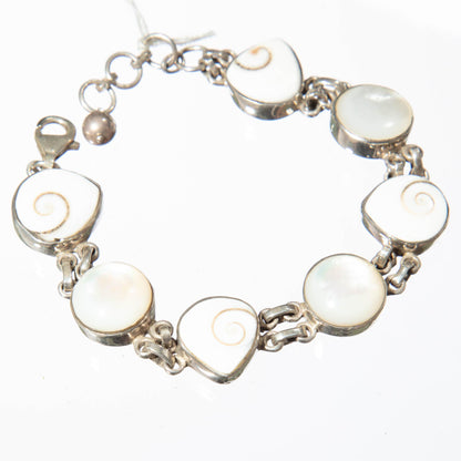 Silver Bracelet with Shiva Eye and Mother of Pearl