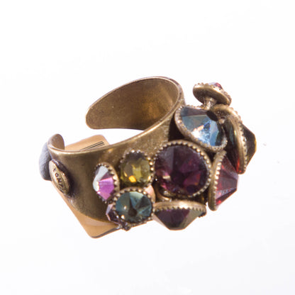 Cluster Ring With Moving Crystals, Dark Multi/Gold